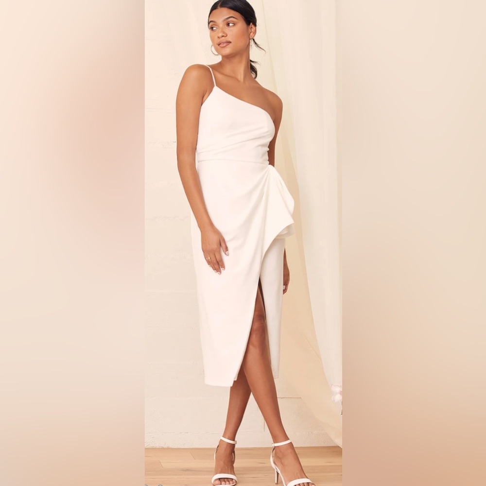 Lulus Love You Best White One Shoulder Ruffled Tulip Midi Dress